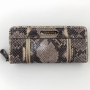 Michael Kors New Moxley Python Embossed Leather Continental Zip Clutch Wallet